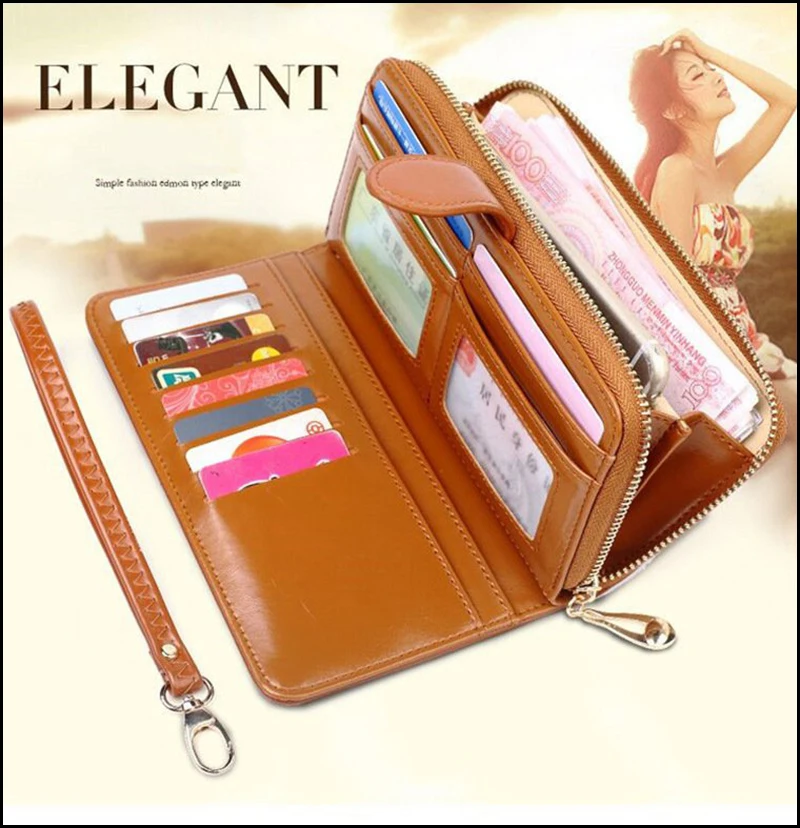 Масло воск женский кожаный кошелек ретро Женская сумка-клатч для телефона длинная сумка для монет на молнии женская сумка для карт папка для купюр