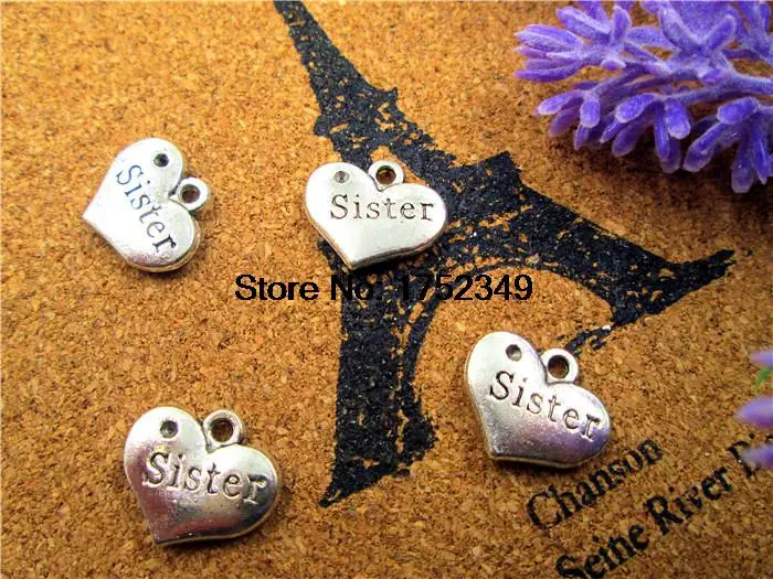 

20pcs-Sister Charms,Antique silver 2 sided Vintage Letters Sister Sign Love Hearts Charm Pendants,hearts,heart pendants 13x16mm