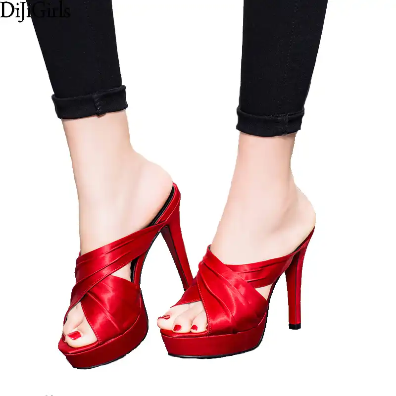 black high heel flip flops