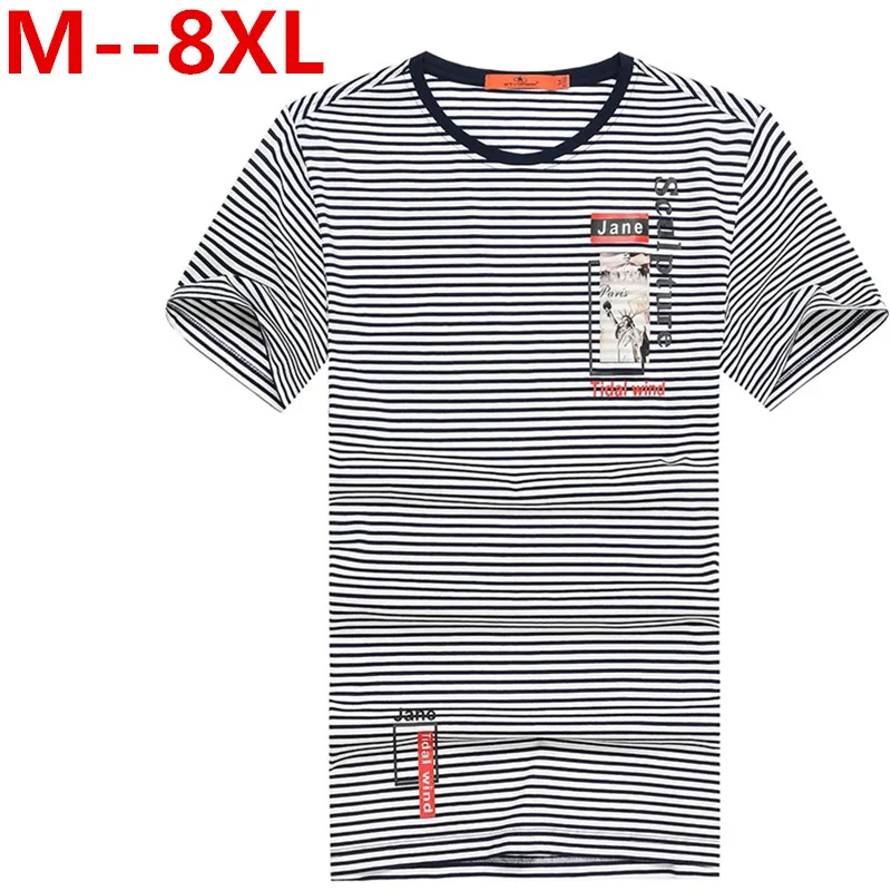 10XL 8XL 6XL 5XL Embroidery Striped Mens T shirt Short Sleeve 2017