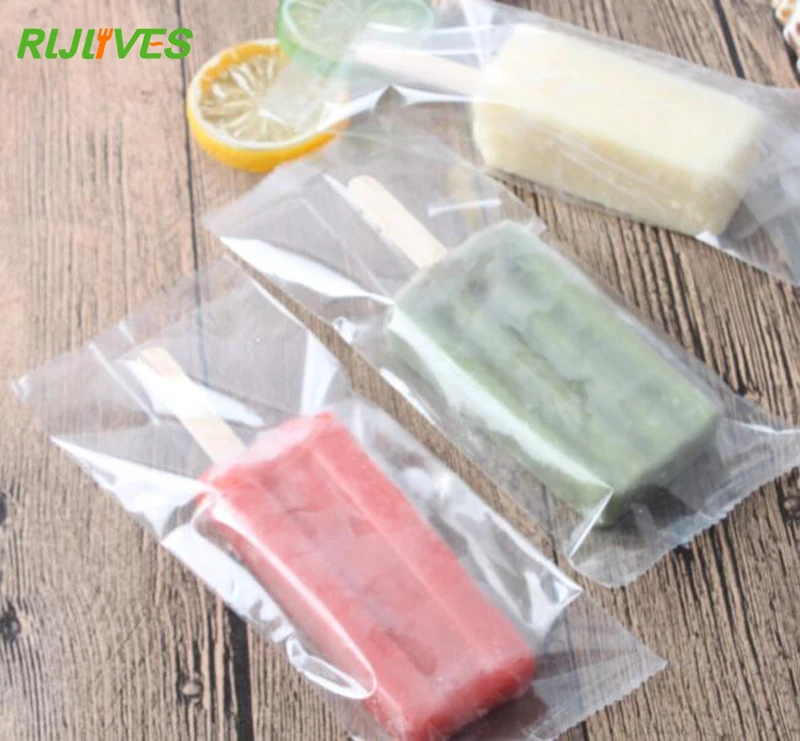 

RLJLIVES 100Pcs Transparent Ice Cream Bag Popsicle Plastic Pouch Cake Bread Chocolate Package bag