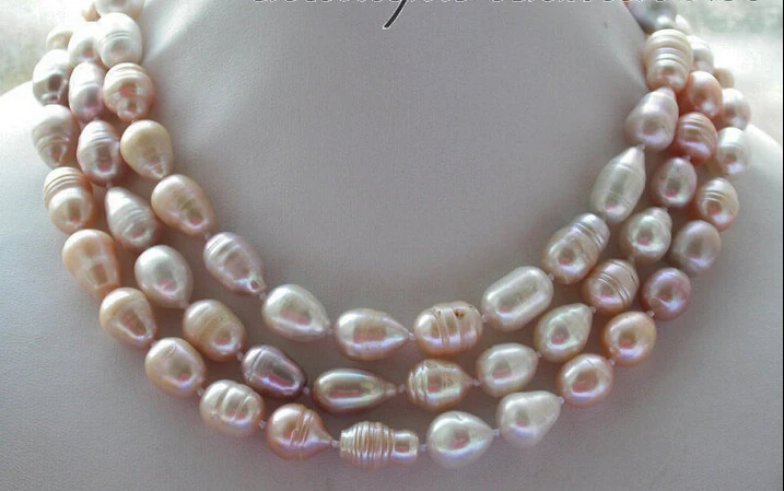 

>>>>>50" 15mm white pink drip freshwater pearl necklace