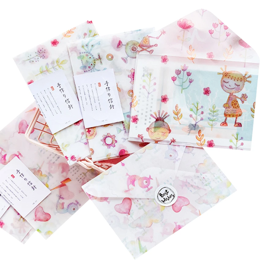 3 шт./упак. Kawaii Flower серии серной кислоты Бумага конверт подставка-держатель для Почтовые открытки крышка поздравительные открытки окна конверт для подарков