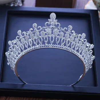

FORSEVEN Baroque Bridal Hair Jewelry Silver Color Full Rhinestone Crystal Tiara Crown Headpiece Women Wedding Hair AccessoriesJL