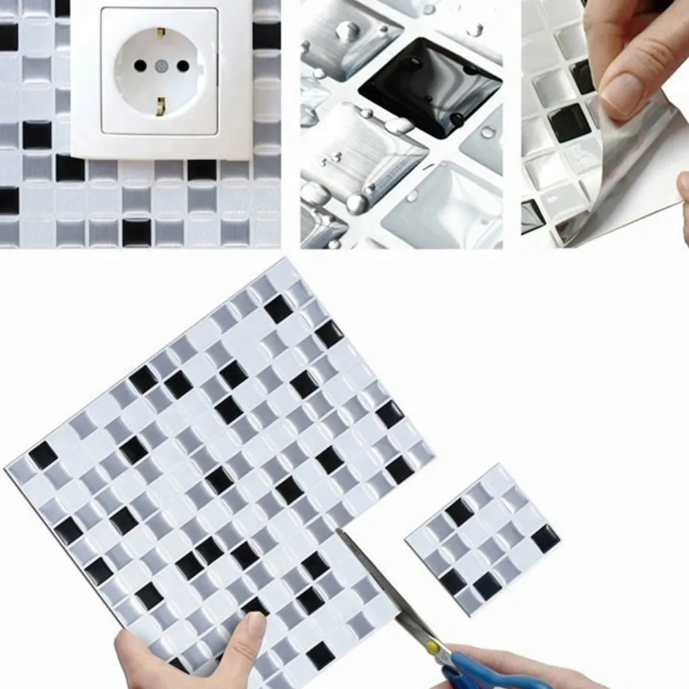 

3D Self Adhesive Mosaic Tile Wall Decal Sticker DIY Square Peel and Stick Tiles Stick-on Vinyl Wall Tiles for Kitchen Bathroom
