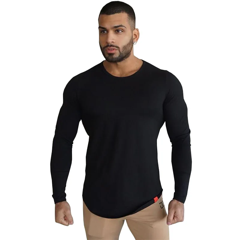 OA Men's Slim Muscle Fit Gym Crew Neck Fitness Long Sleeve Solid Color