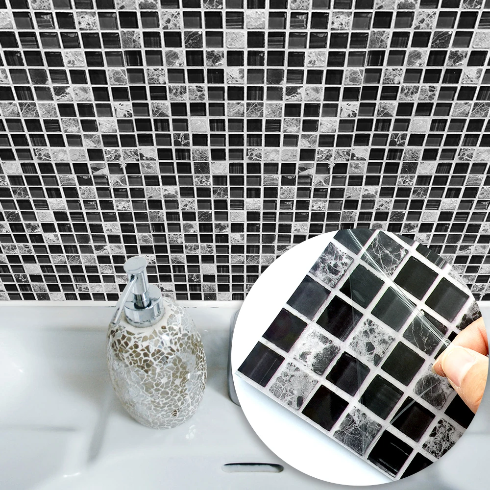

Funlife Self adhesive Waterproof Black marble Mosaic Wall Art Kitchen Furniture Tile Sticker Wall Decal 15*15cm/20*20cm TS039
