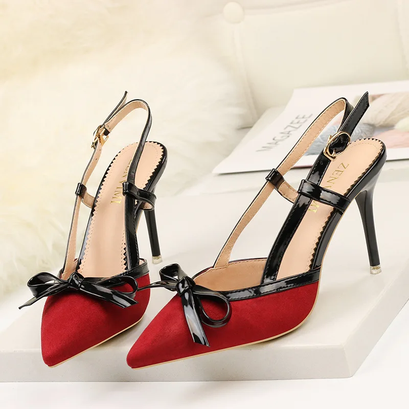 

Shoes Woman Sandals 2019 Summer Sandals Fashion Buckle Shallow High Heels Shoes Pointed Suede Chaussures Femme
