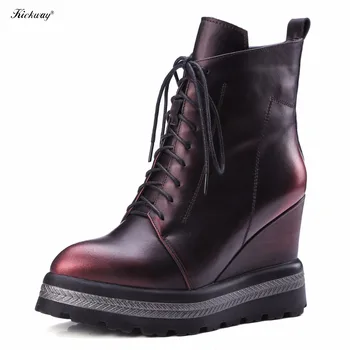 

Kickway Big size 34-43 women height increasing boots wedge high heel boots platform genuine leather boots women Drop shipping
