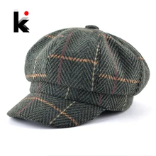 Головные уборы для женщин кепки дамы осень зима мода кепка восьмиклинка для мужчин вязаный плед Винтаж сетка унисек твид береты шляпы