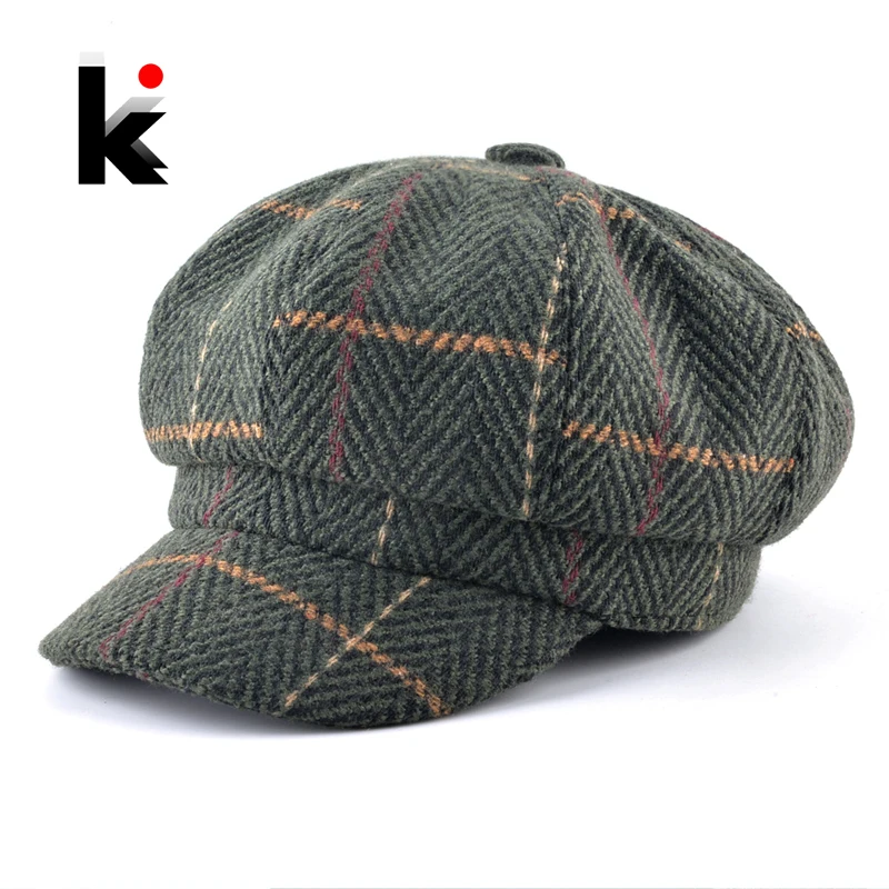 

Women's Newsboy Cap Ladies Autumn Winter Fashion Octagonal Hats For Men Knitted Plaid Vintage Peaked Caps Women Unisex Berets