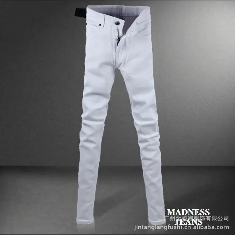 Высокое качество, модные повседневные однотонные белые узкие брюки для мужчин, Саржевые облегающие уличные штаны в стиле хип-хоп для подростков