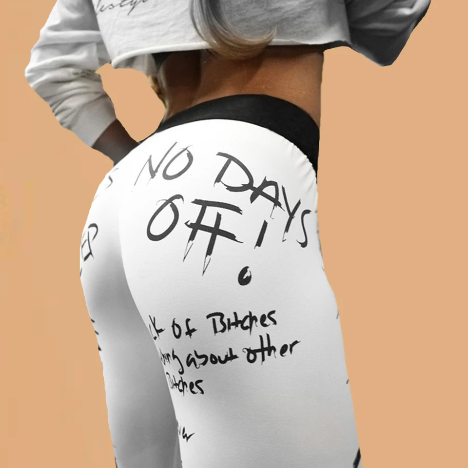 

White Sport Leggings Letters Digital Printing Black Seamless Leggings Butt Lifting Exercise Joggers Women Sport Leggins Fitness