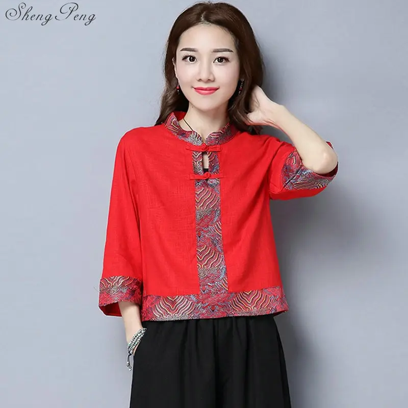 Традиционная китайская одежда для женщин cheongsam Топ Мандарин воротник женские топы и блузки Восточная китайская одежда Q662