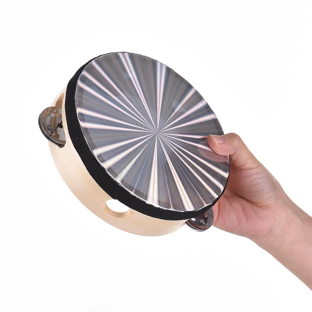 6 дюймов деревянные сияющей Тамбурины колокольчик ручной барабан с один ряд бубенцов Светоотражающие барабан ударный инструмент