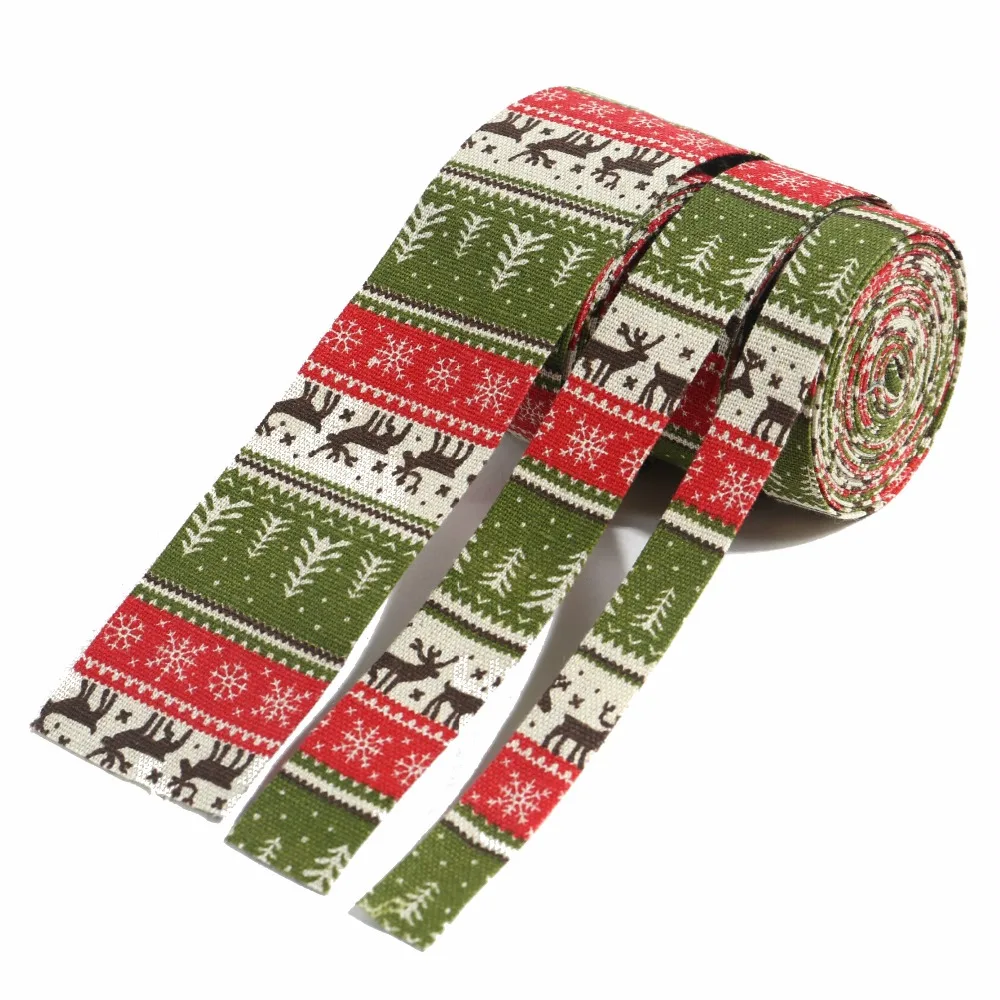 

ZERZEEMOOY NEW 7/8Inch 1inch 2inch 4Yard/rolls Christmas Style Fabric Folding Ribbon Cotton Linen Dog Collars Lace Tree and deer