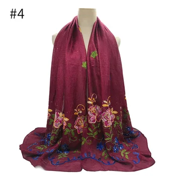 

Muslim women headscarf Hot fix Embroidered flower hair scarf linen shawl scarf