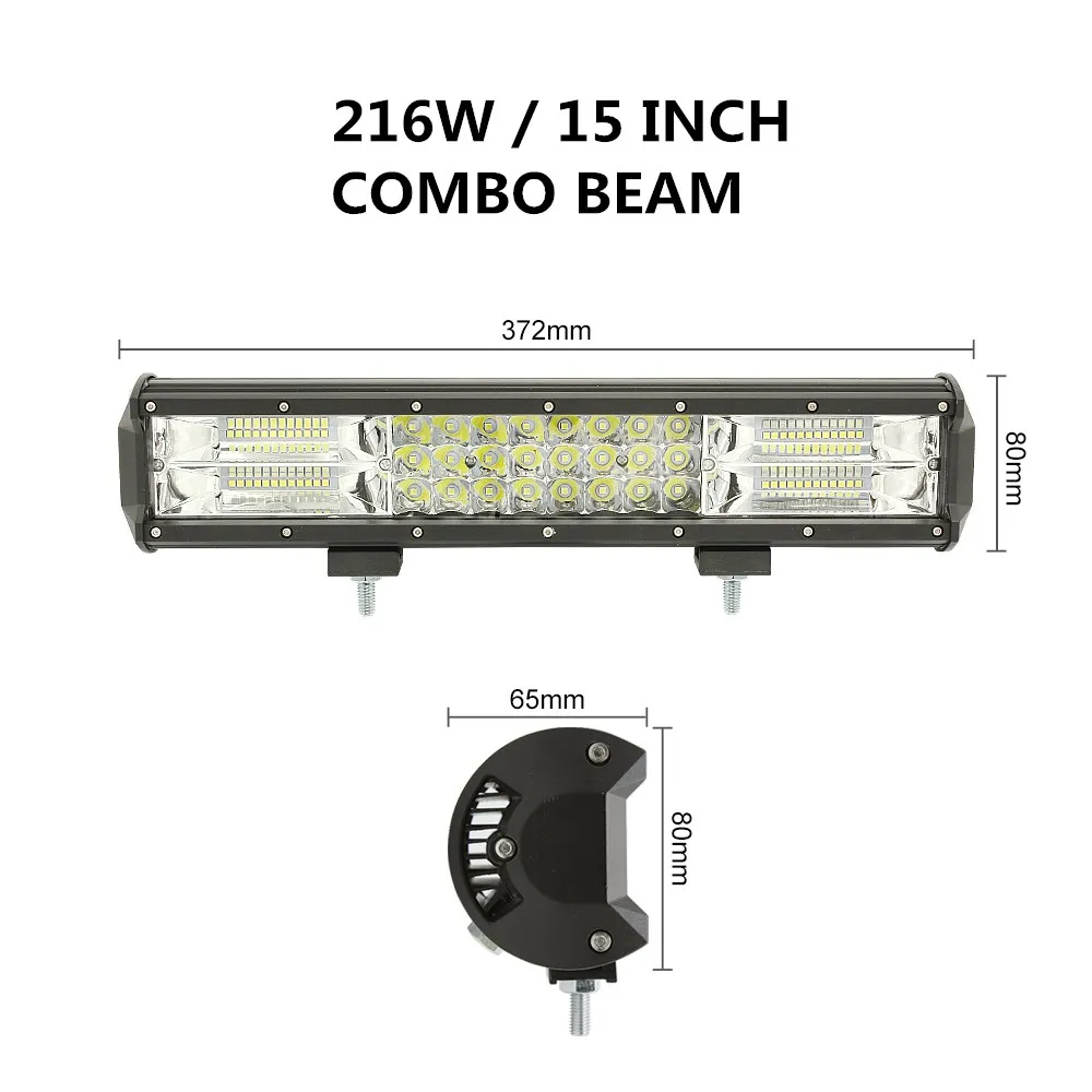 4, 5, 7, 8, 15 20 23 28 33 дюйма внедорожный светодиодный светильник баров комбо балка светодиодный автомобиль Подсветка для грузовиков, внедорожников, квадроциклов, наводненных грузовых автомобилей 4x4 4WD 12V 24V - Цвет: 216W 15inch Combo