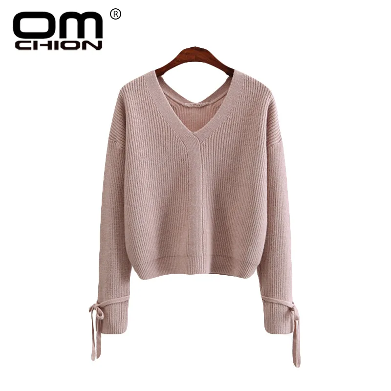 OMCHION Poleras Mujer 2018 Autumn Winter Deep V Neck Women Sweaters And Pullovers Harajuku Korean Knit Casual Bow Jumper LMM105 OMCHION Poleras Mujer 2018 Autumn Winter Deep V Neck Women Sweaters And Pullovers Harajuku Korean Knit Casual Bow Jumper LMM105