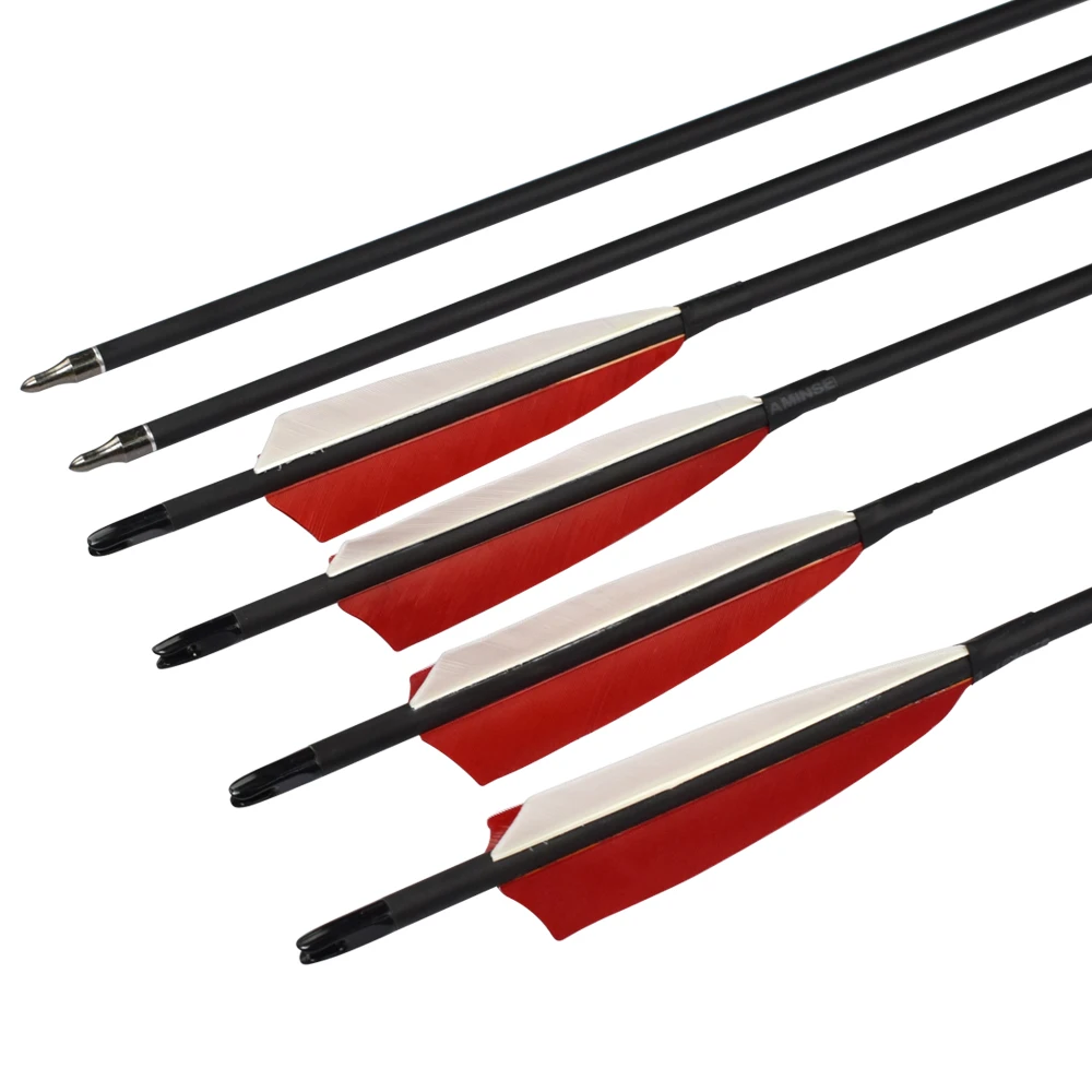 30 inch Roll Fiberglass Arrows with 5" Turkey Feather Red Color for