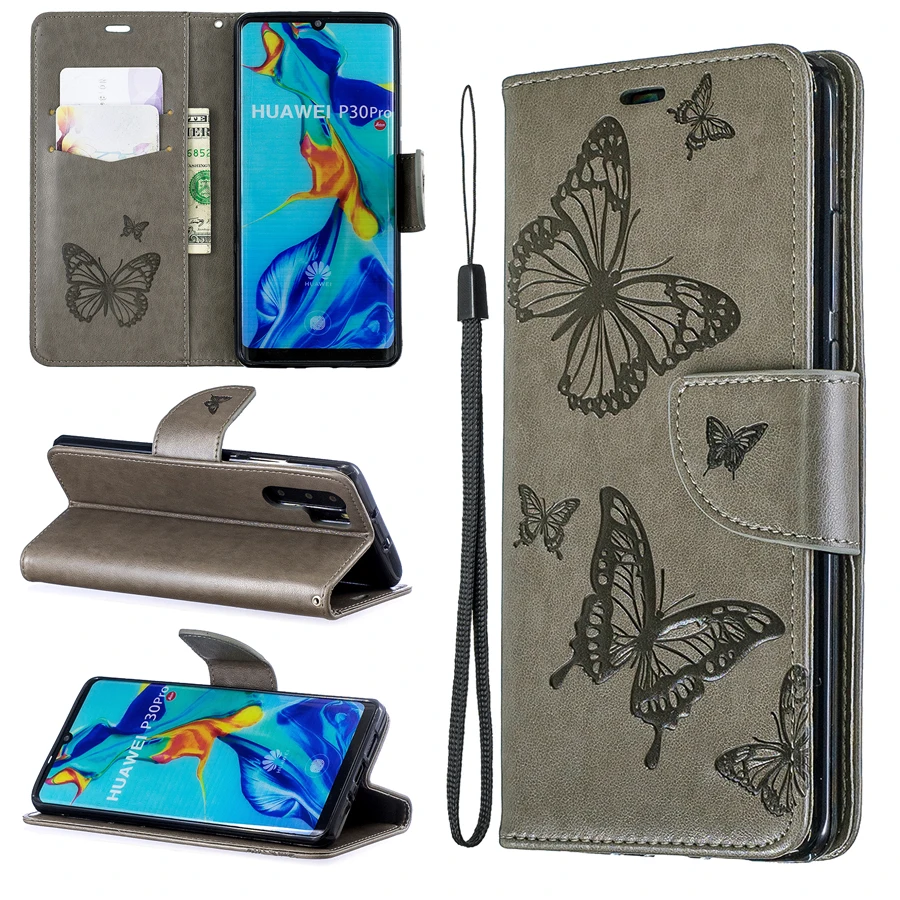 

For Huawei P30 Pro Flip Leather Case For Huawei P30 Lite Cases Butterfly Wallet Cover P 30 P30Lite Cover Coque Funda
