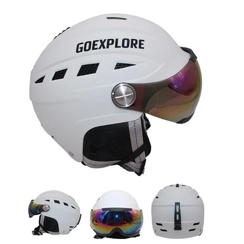 Men/Women Ski Helmet with Visor Half-Covered Outdoor Sport Snowboard Skate Helmets S-XL 48-62 cm white, black color - Цвет: white