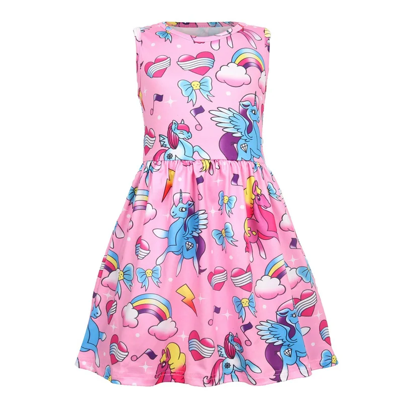 

Girl Dress for Girls Summer Sleeveless Clothes Unicorn Rainbow Flower Print Dress for Party Wedding Birthday Baby Kids Clothes