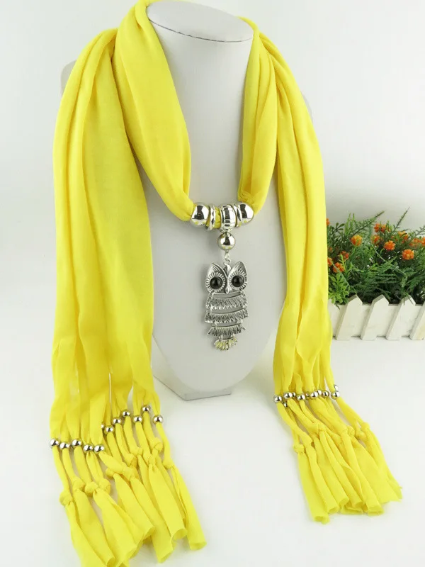 Шарф с совами ожерелье кулон для женщин кисточкой шарф бахрома длинный кулон шарф ювелирные изделия подарок модные аксессуары - Окраска металла: yellow