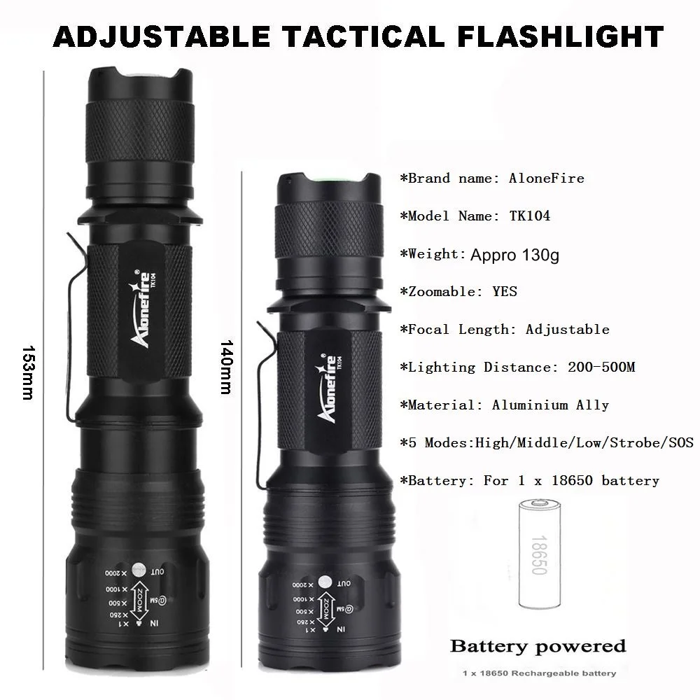 AloneFire TK104 CREE L2 светодиодный тактический фонарь, фонарь светодиодный, фонарь для охоты, кемпинга, фонарь с батареей 18650