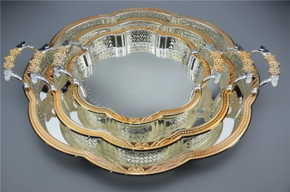 Luxury Round Cake Plate Wedding Candy Tray Boutique Serving Luxury Round Cake Plate Wedding Candy Tray Boutique Serving Stainless Steel Dish Food Circle Alloy Pallet In Storage Trays From Home Garden On