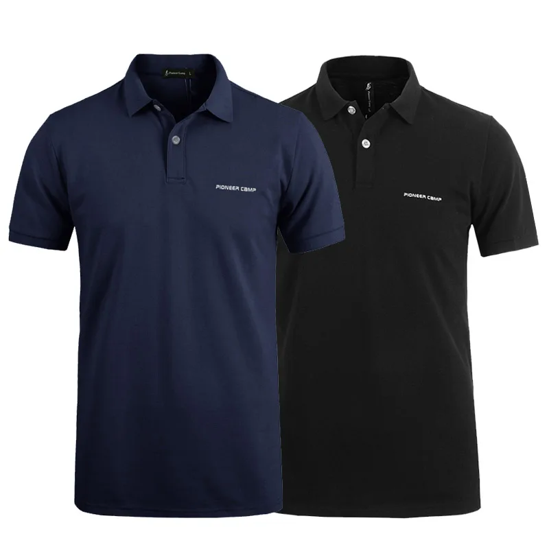 Pionner Camp, 2 пары в упаковке, популярная мужская рубашка поло, Классическая Деловая и Повседневная однотонная мужская рубашка поло с коротким рукавом, дышащая футболка-поло - Цвет: dark blue  black