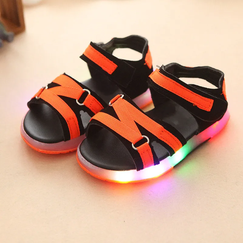 Новые летние детские сандалии для мальчиков и девочек высокого качества светодиодный светильник детская обувь повседневная детская обувь - Цвет: Orange