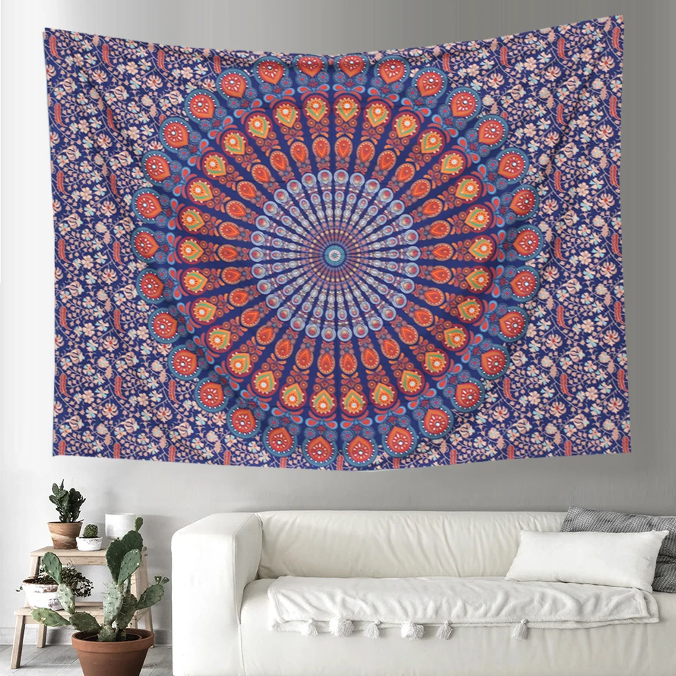 Cilected Peacock Mandala Wall Hanging Tapestry Indian Floral Printed