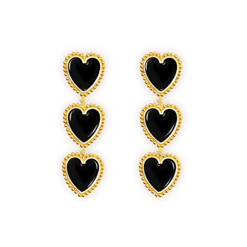 Дизайн, длинные висячие серьги с тремя цепочками в форме сердца для женщин, красные, черные, белые серьги в форме сердца, золотые, серебряные серьги