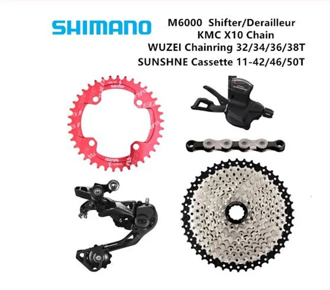 SHIMANO DEORE M6000 10S MTB велосипедный переключатель 42T 46T 50T Солнцезащитная кассета+ цепь+ KMC X10 велосипедная цепь горный велосипед группа