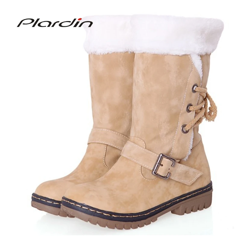 Plardin/Новые Модные женские ботинки большие размеры 34 46 теплые и удобные зимние
