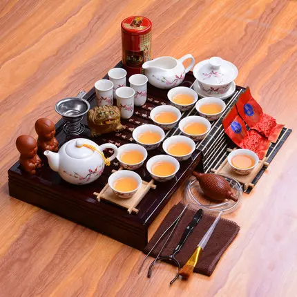 Весь Китайский кунг-фу чайные наборы, Китай керамический чайный набор деревянный поднос для час гостиная чай Настольный набор для чая церемония Аксессуары - Цвет: 03 Set