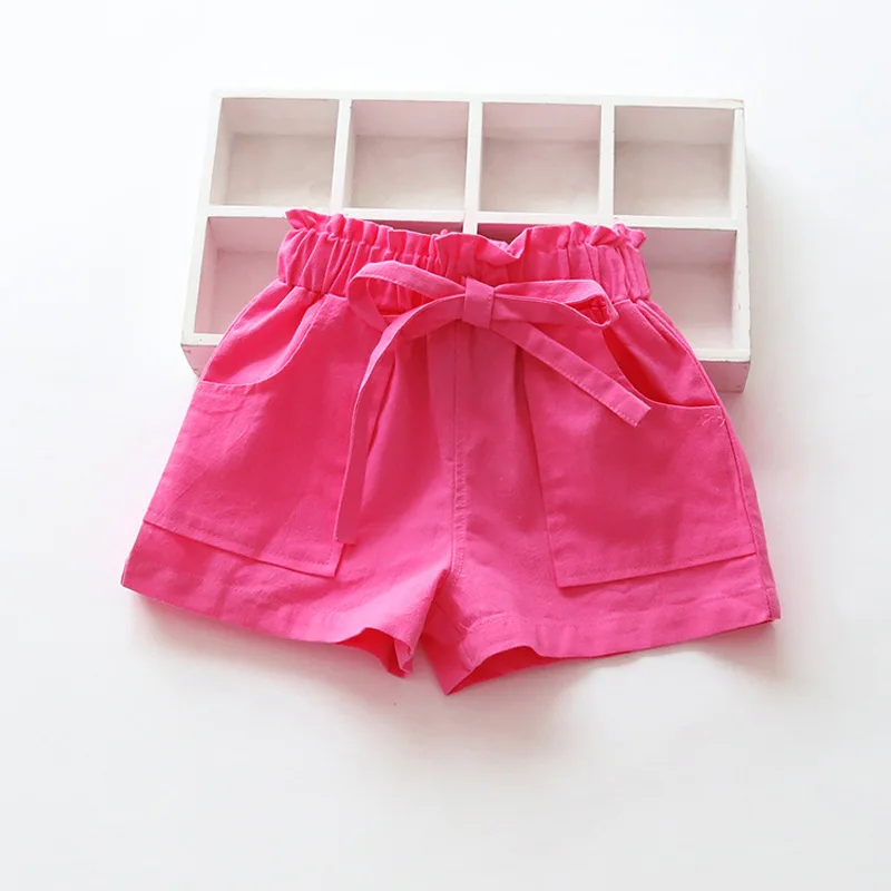 Летние Шорты для девочек; пляжные шорты ярких цветов; Детские хлопковые брюки; пляжные шорты для маленьких От 2 до 8 лет; шорты - Цвет: rose red