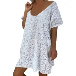 JAYCOSIN Женская одежда с кружевным принтом и v-образным вырезом белое платье модное повседневное сексуальное летнее пляжное свободное