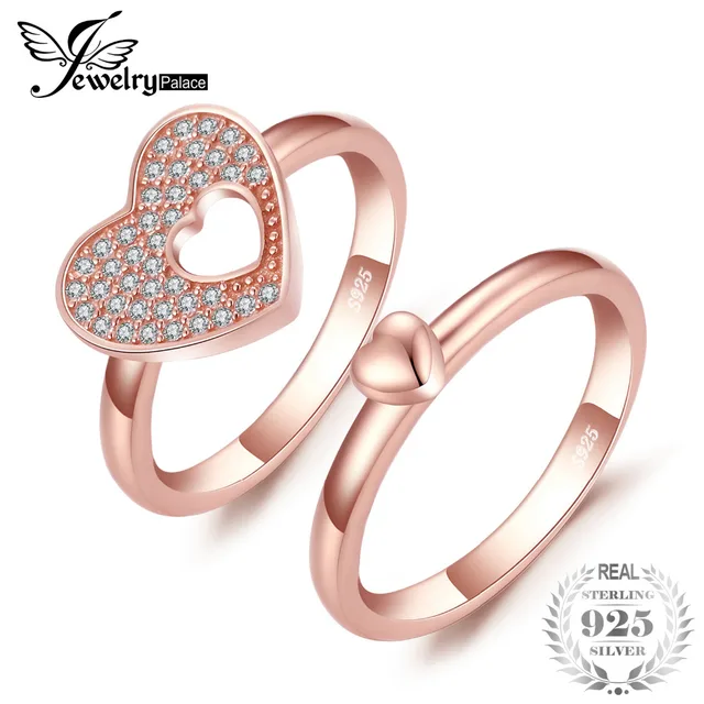 Jewelrypalace 925 Sterling Silver Rings Double Hearts Rose Gold Color Cubic Zirc Jewelrypalace 925 Sterling Silver Rings Double Hearts Rose Gold Color Cubic Zirc