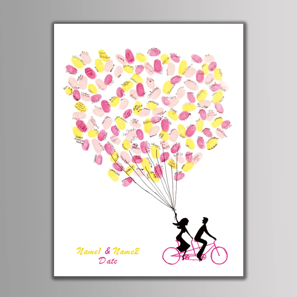 

Free Custom Name Date Sweethearts Ride a Bike Creative Fingerprint DIY Signature Guest Book For Wedding Souvenir (1-2 set Inks)