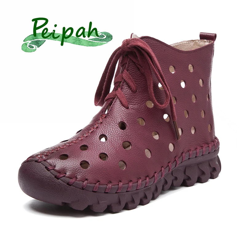 

PEIPAH Cut-Outs Handmade Summer Women Boots Genuine Leather Women's Ankle Boots 6 colors Cow Leather Female Boot Shoes