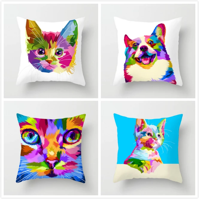 

Fuwatacchi Gradient Dog Giraffe Pillow Cover Cat Animal Painted Cushion Cover For Home Sofa Chair Decor Pillowcases 2019