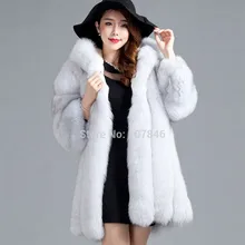 2016 Luxury Lady Genuine Fox Fur Coat Jacket 3 4 Cotton Lining Hooded 3XL Winter Women