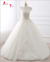 Jark Tozr 2017 New Gorgeous White Ball Gown Wedding Dresses Turkey Vestido De Noiva Customize Appliques Honorable Bridal Gowns