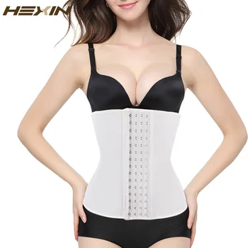 

HEXIN 4 Hooks Waist Trainer 100% Rubber Latex Waist Cincher White Plus Size Body Shaper Fajas Corset