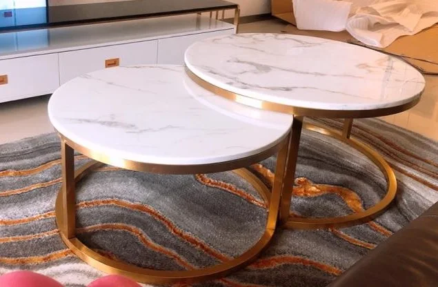2-Piece Round Marble Nesting Coffee Tables Set - 80cm and 70cm Diameter image 6