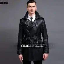 S-6XL Весна Для мужчин; модный бренд тонкий кожаный плащ средней длины PU кожаная куртка Для мужчин пальто кожаная одежда