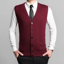 Высококачественный модный мужской свитер с v-образным вырезом, кардиган с пуговицами и карманами