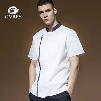 

Chef Uniform Short Sleeve Unisex Splicing Collar Workwear Summer Restaurant Hotel Canteen Cafe Hairdressers Salon Work Jacket